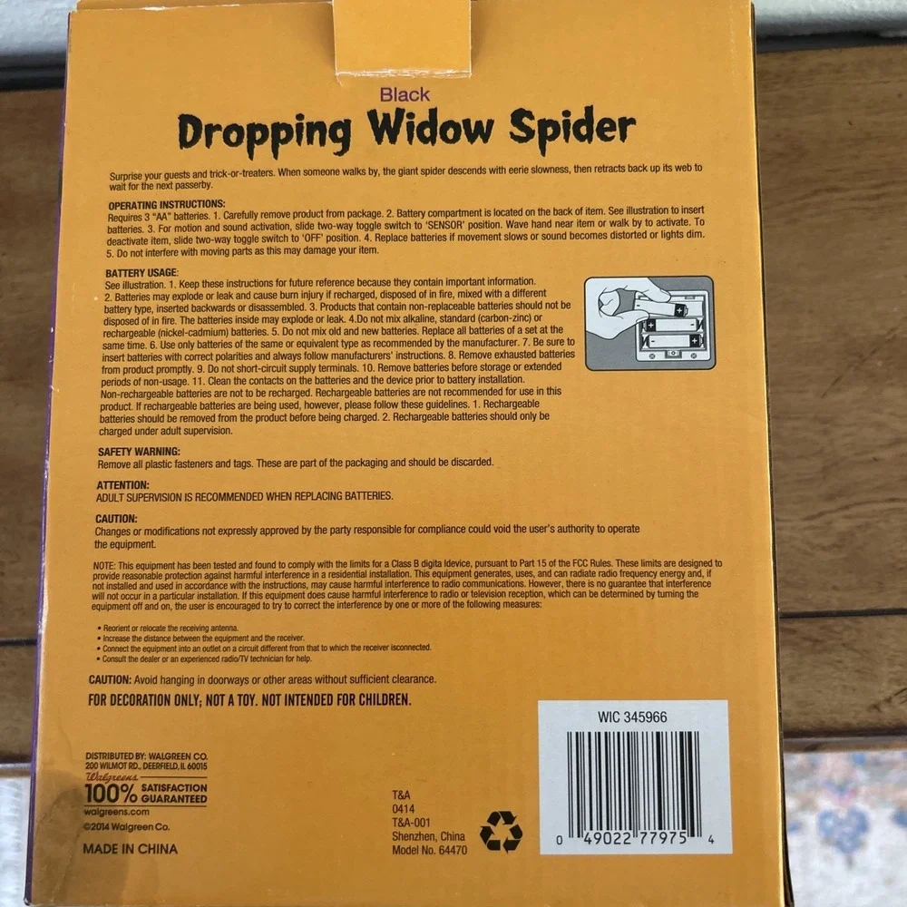 Walgreens Black Dropping Widow Spider Animatronic Prop Halloween Box 2014